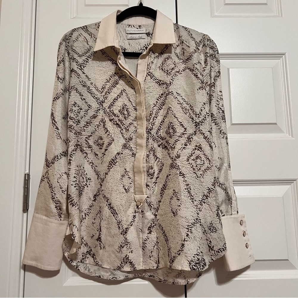 Altuzarra Silk Shirt, Italian Made, Cream, Olive and Black
